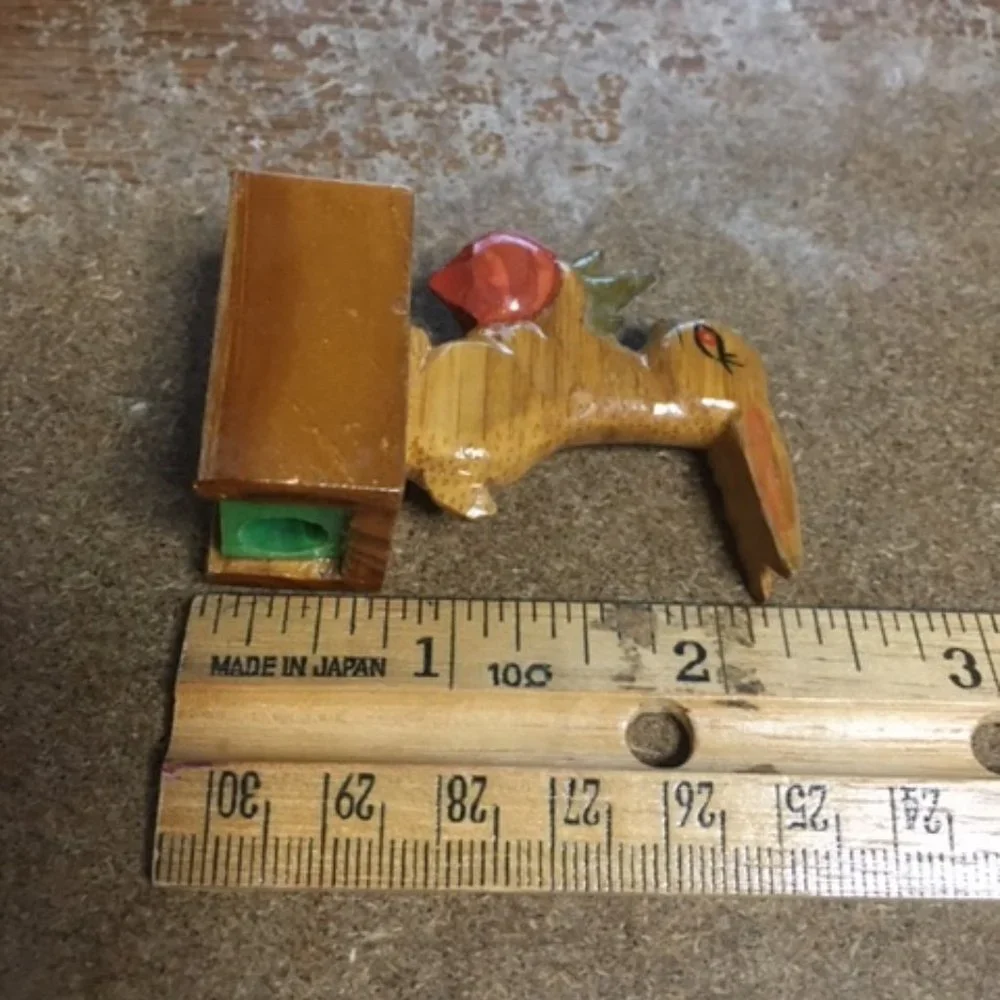 VTG Hand Carved Hand Painted Wooden Rabbit Pencil Sharpener 2.25